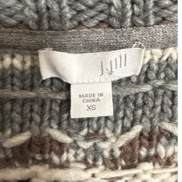 J Jill XS Open Front Knit Cardigan Sweater Gray Brown Striped Shawl Collar - Picture 2 of 5